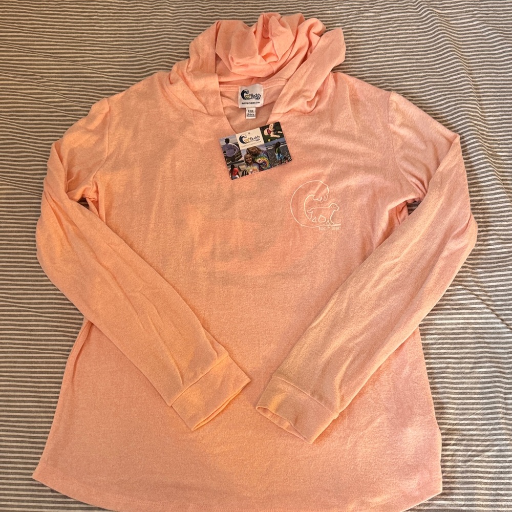 Light pink Long Sleeve buddy by the sea Hoodie. Womens XXL